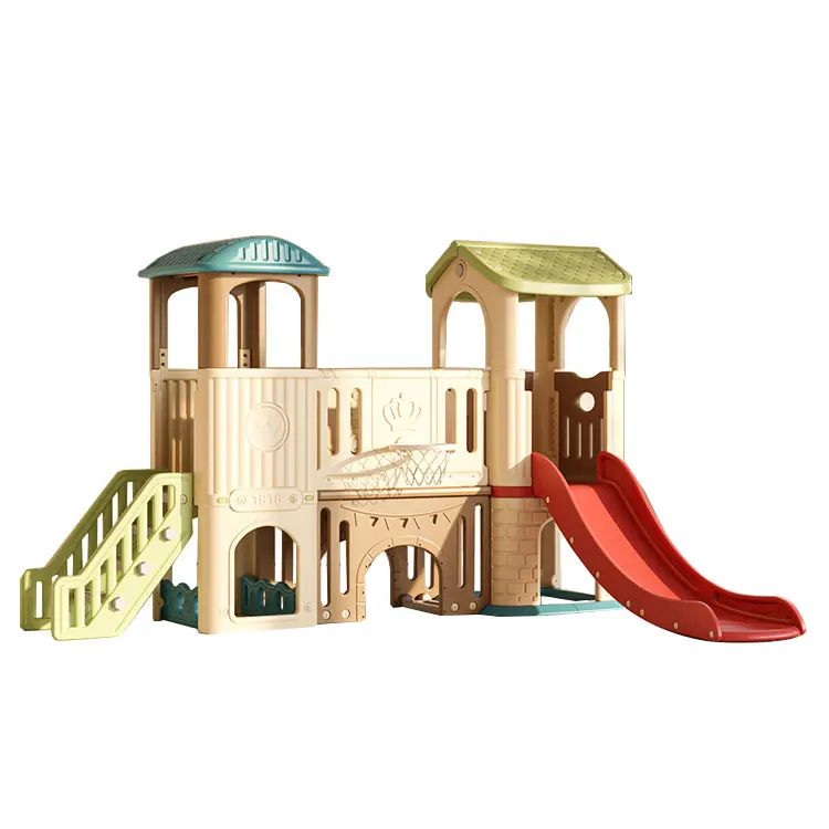 Kids Outdoor House With Slide - ホットセール 子供用プレイハウス 屋外小型プラスチック製滑り台付き遊具セット 子供用滑り台付きプレイハウス 販売促進