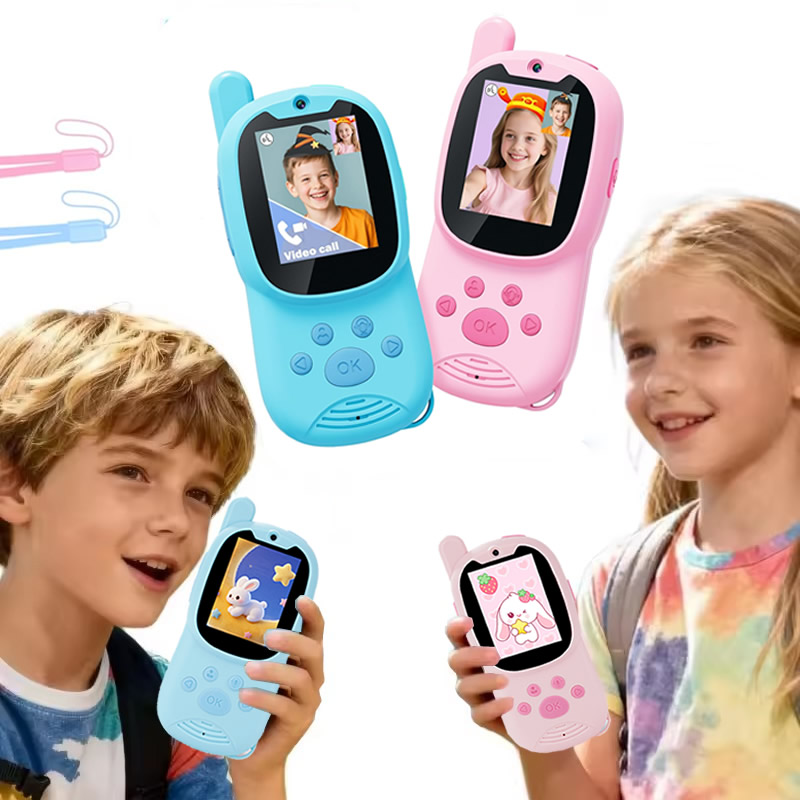 Kids Outdoor Voices - トランシーバー 2 パック ディスプレイ画面付き子供用ビデオ、音声コンバーター、リアルタイムビデオチャット、長距離通信機能搭載、子供向けギフト