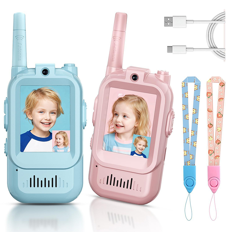 Kids Outdoor Voices - 2 個のビデオトランシーバー子供用充電式スクリーンディスプレイと音声効果付き長距離屋外おもちゃ誕生日プレゼント