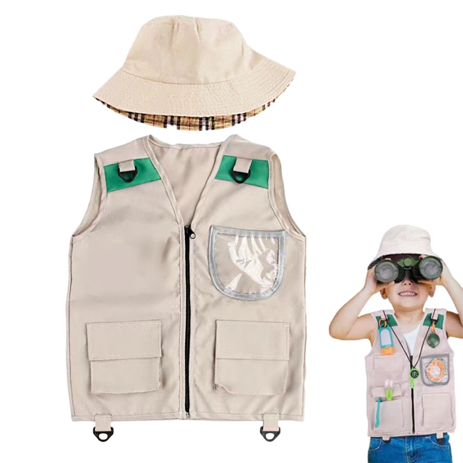 Kids Outdoor Adventure Kit - サファリキッズアウトドアエクスプローラーキット、カーゴベストと帽子セット、裏庭での自然冒険、男の子と女の子向けの洗えるコスチューム