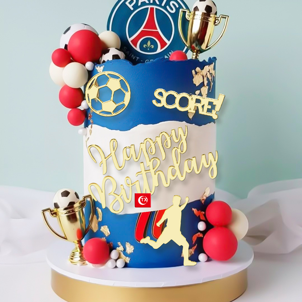 Kids Outdoor Merry Go Round - 1セットゴールドアクリルハッピーバースデーケーキトッパー子供サッカー誕生日パーティーケーキトッパーベビーシャワーのケーキギフトデザート装飾