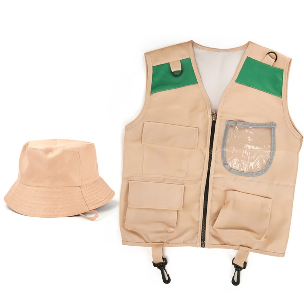 Kids Outdoor Adventure Kit - マルチカラー探検家帽子ベストドレスアップゲームベストと帽子子供用アウトドアアドベンチャーキット探検家キットカーゴデザインコスプレ衣装