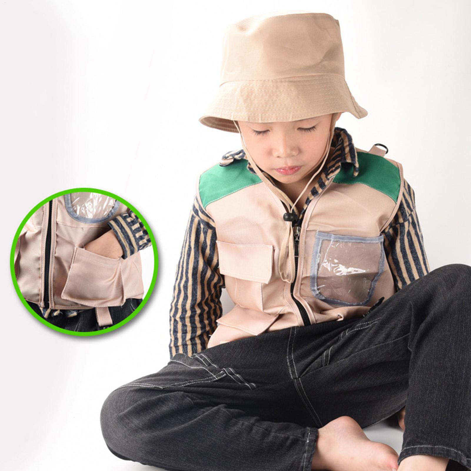 Kids Outdoor Adventure Kit - キッズエクスプローラーベストと帽子 ハロウィンコスプレキット 男の子 女の子向け ロールプレイ 釣り