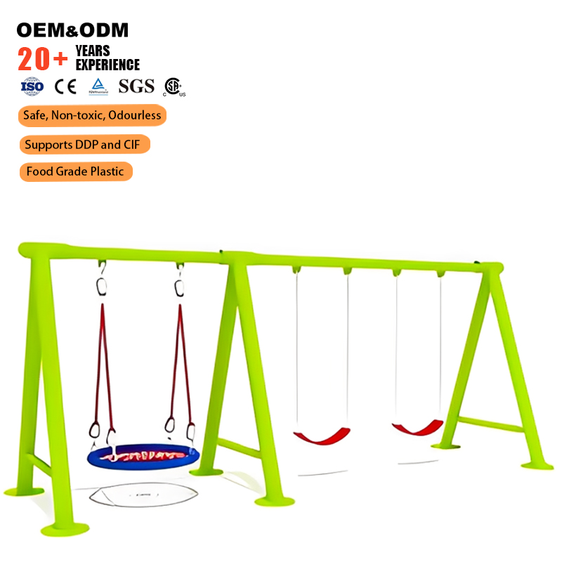 Kids Outdoor Garden Set - 学校用3人乗り屋外メタルグリーンスイングセット、子供用遊具スイングセット、スチールガーデンキッズパーク用