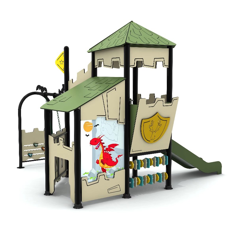 Kids Outdoor Garden Set - 木製屋外遊具セット スチール製プレイハウス 子供用庭園遊具 子供用商業用遊具 滑り台とクライミング付き 裏庭用
