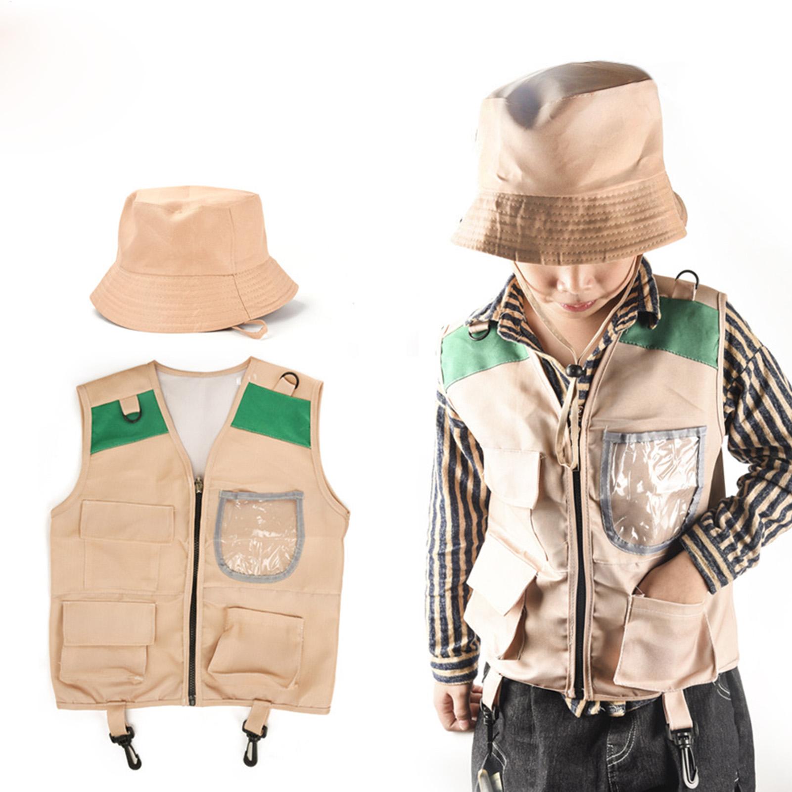 Kids Outdoor Adventure Kit - キッズエクスプローラーハットとベストコスチュームセット キッズアドベンチャーロールプレイアウトドアキット キッズアドベンチャーベスト衣装 釣り キャンプ ハイキング用