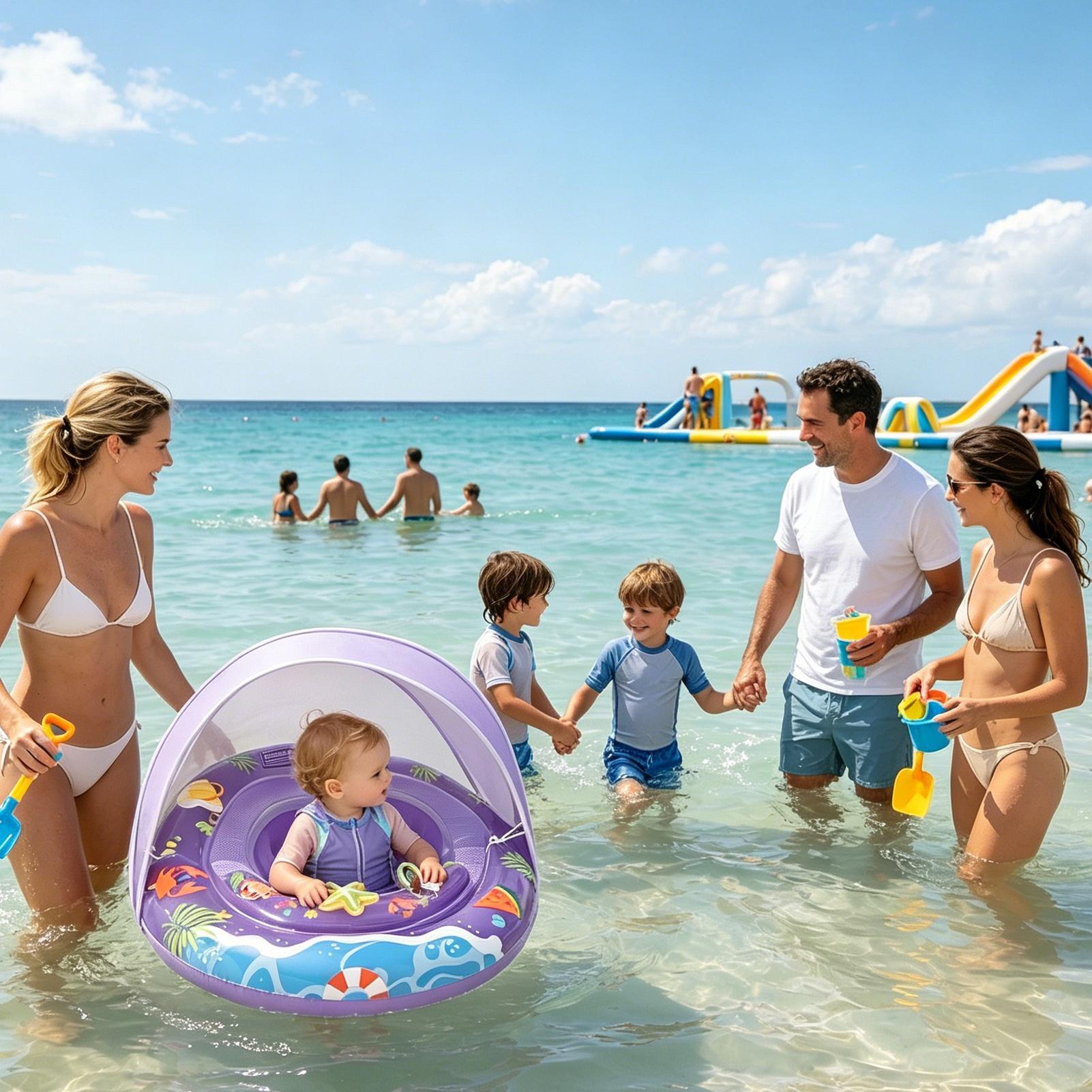 Kids Outdoor Youtube - 子供用プールチューブ、水に浮かぶ転倒防止浮力付きキャノピー付きプールフロート、ビーチパーティー、夏の湖、川、屋外、男の子向け