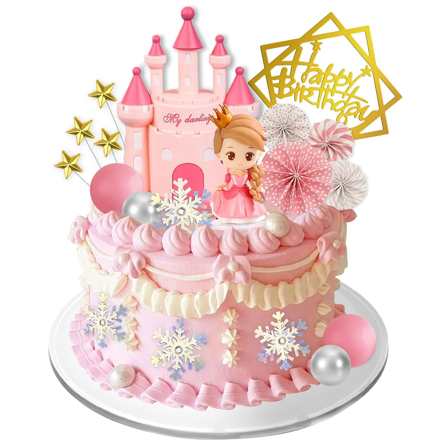 Kids Outdoor Merry Go Round - プリンセスケーキトッパー城ケーキデコレーション女の子子供ハッピーバースデーテーマパーティーデコレーションプリンセスベビーシャワー用品