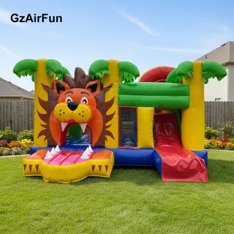 Kids Outdoor House With Slide - カスタム商業用屋外バウンスハウス ライオンテーマ インフレータブルバウンスコンボ キッズキャッスルスライド GZAIRFUN N-157