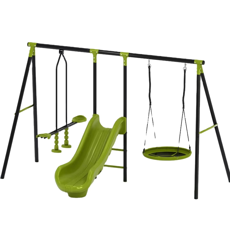 Kids Outdoor Garden Set - 子供用ブランコおもちゃセット、バスケットボールフープ付き、金属製スチール製、屋外遊び、庭、プレイハウス、家庭用、オリジナルタイプ