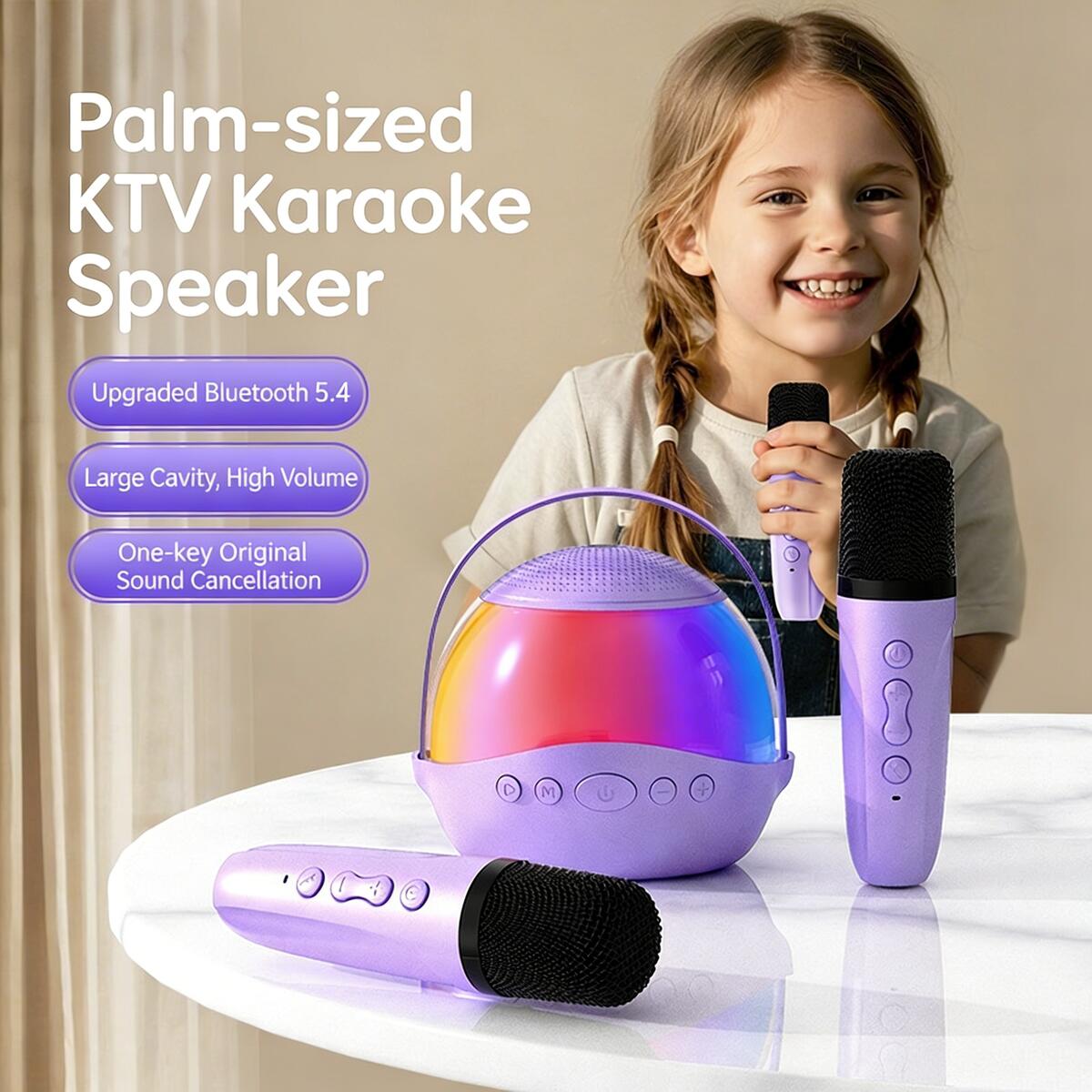 Kids Outdoor Voices - KTVワイヤレススピーカー、2つのマイク付き、RGBカラフルライト、ハイパワー、音声変更機能、長時間バッテリー駆動、子供用、屋外、ホームパーティー、ギフトに最適