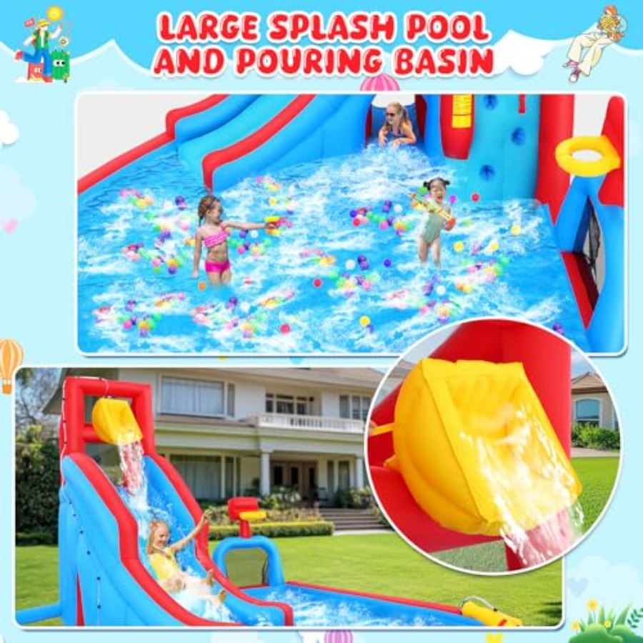 裏庭用屋外ウォータースライダー付きインフレータブルバウンスハ - Kids Outdoor House With Slide のレビューと価格