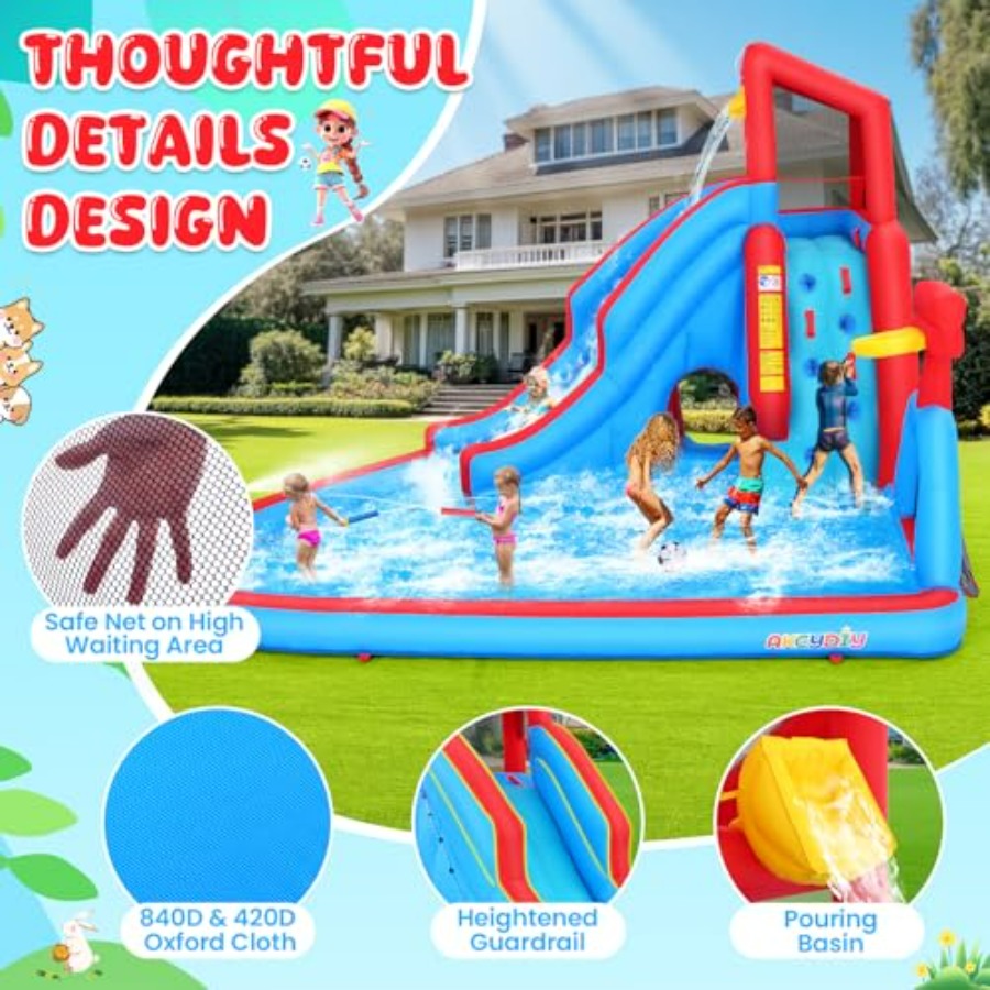 裏庭用屋外ウォータースライダー付きインフレータブルバウンスハ - Kids Outdoor House With Slide のレビューと価格