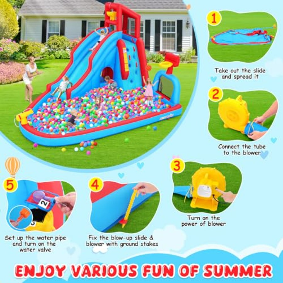 裏庭用屋外ウォータースライダー付きインフレータブルバウンスハ - Kids Outdoor House With Slide のレビューと価格
