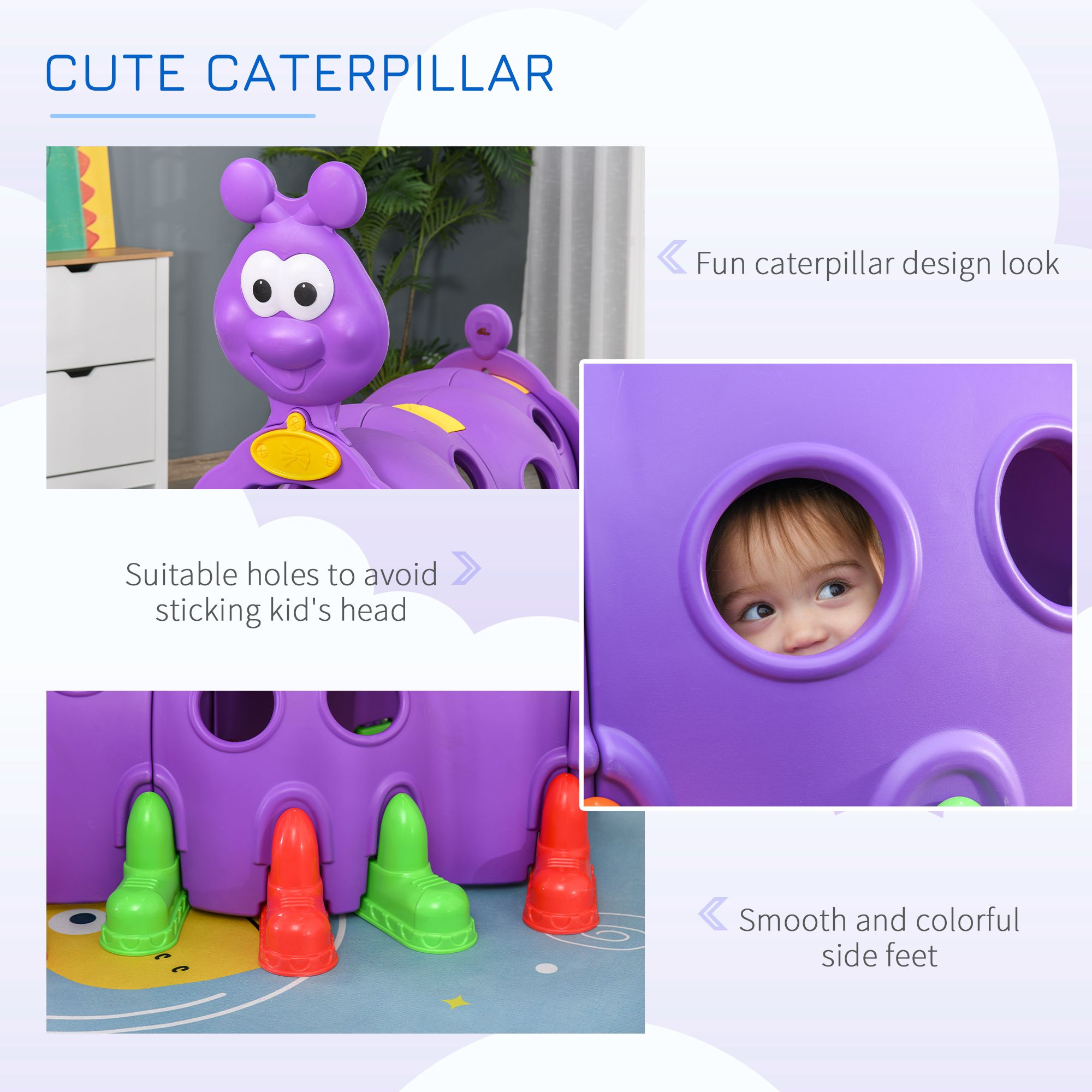 子供用キャタピラートンネル パープル 室内・屋外兼用 クライ - Kids Outdoor Tunnel のレビューと価格
