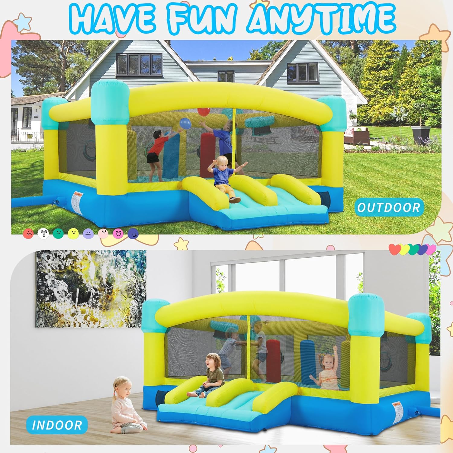 大型バウンスハウス、15 x 14.8フィートの子供用インフ - Kids Outdoor House With Slide のレビューと価格