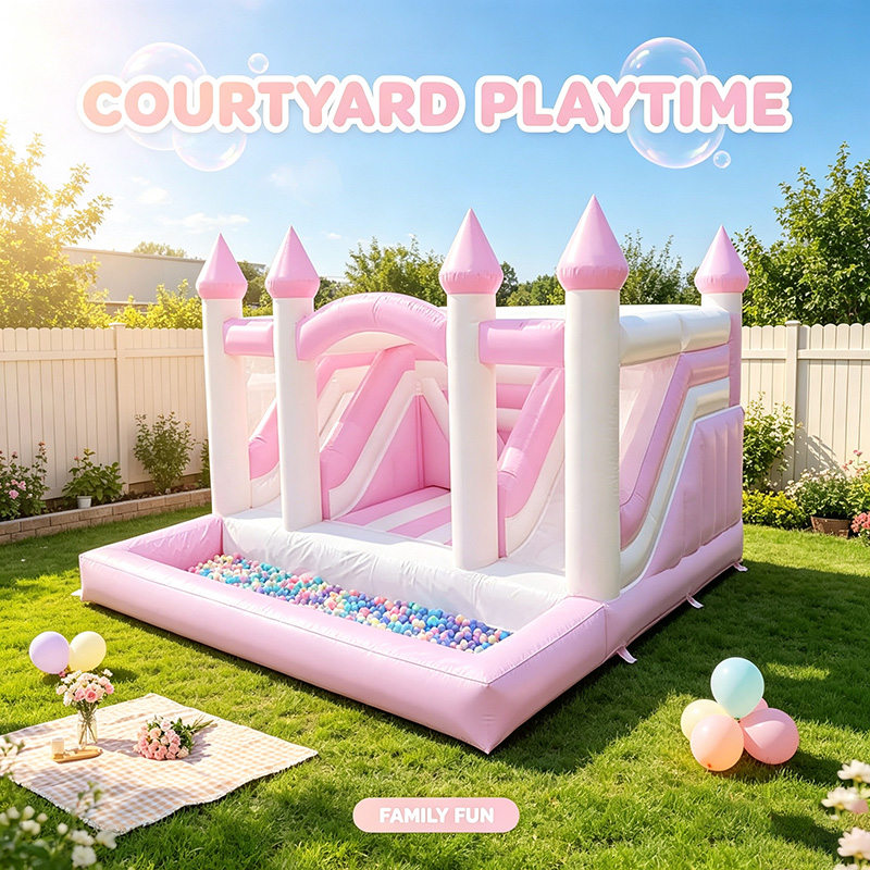 ピンクのプリンセス型インフレータブルバウンスハウスキャッスル - Kids Outdoor House With Slide のレビューと価格
